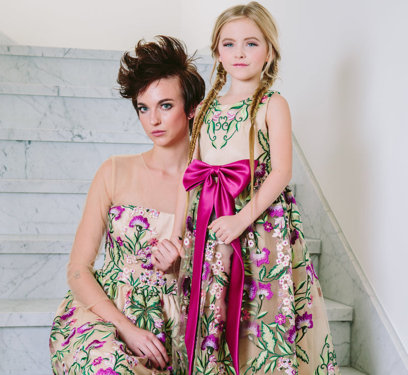 Bespoke custom mommy and me matching couture by Nancy Vuu serving San Jose, Los Altos Hills, Atherton, Saratoga and Palo Alto.