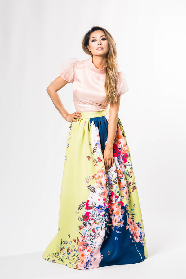 Silk Blouse & Buttfly Garden Skirt