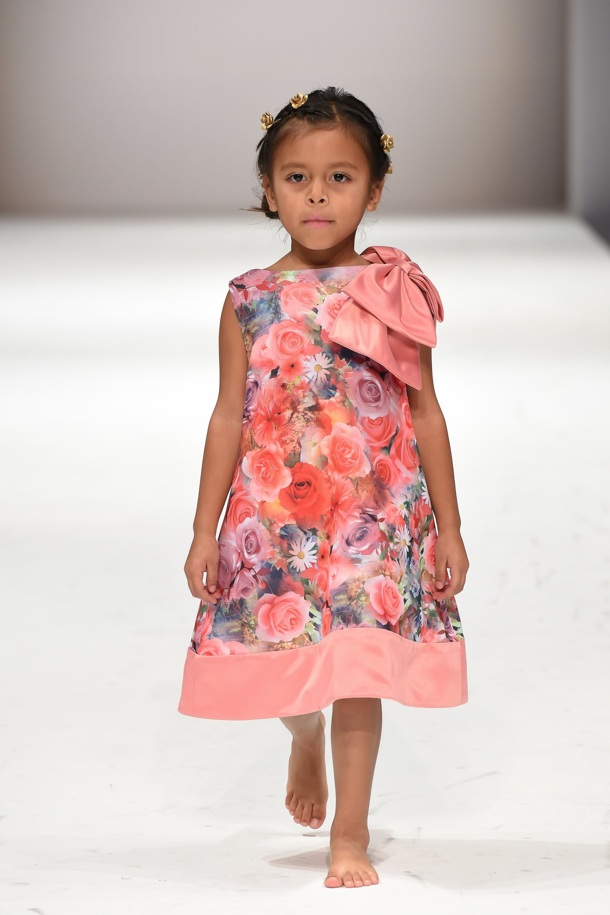 Royal Pink - Big shoulder bow floral dress