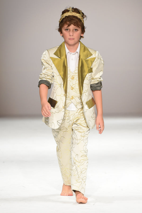Silk cream floral 3 piece suit