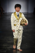 Silk cream floral 3 piece suit