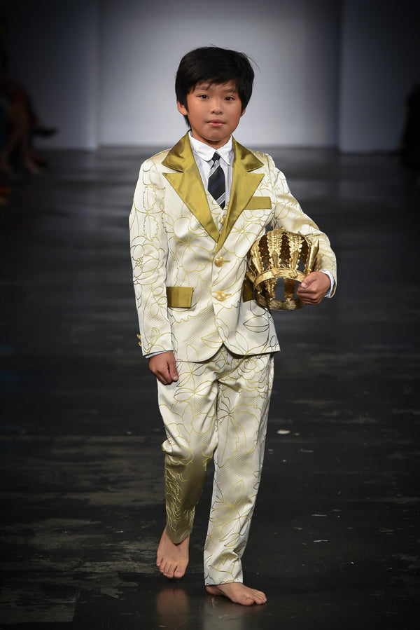 Silk cream floral 3 piece suit