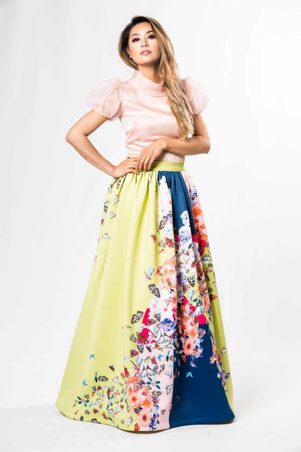 Silk Blouse & Buttfly Garden Skirt